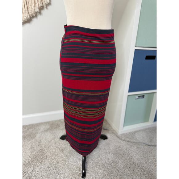 Abercrombie & Fitch Red Striped Bodycon Midi Skirt L Holiday Ladcore Rugby Xmas - Picture 3 of 7